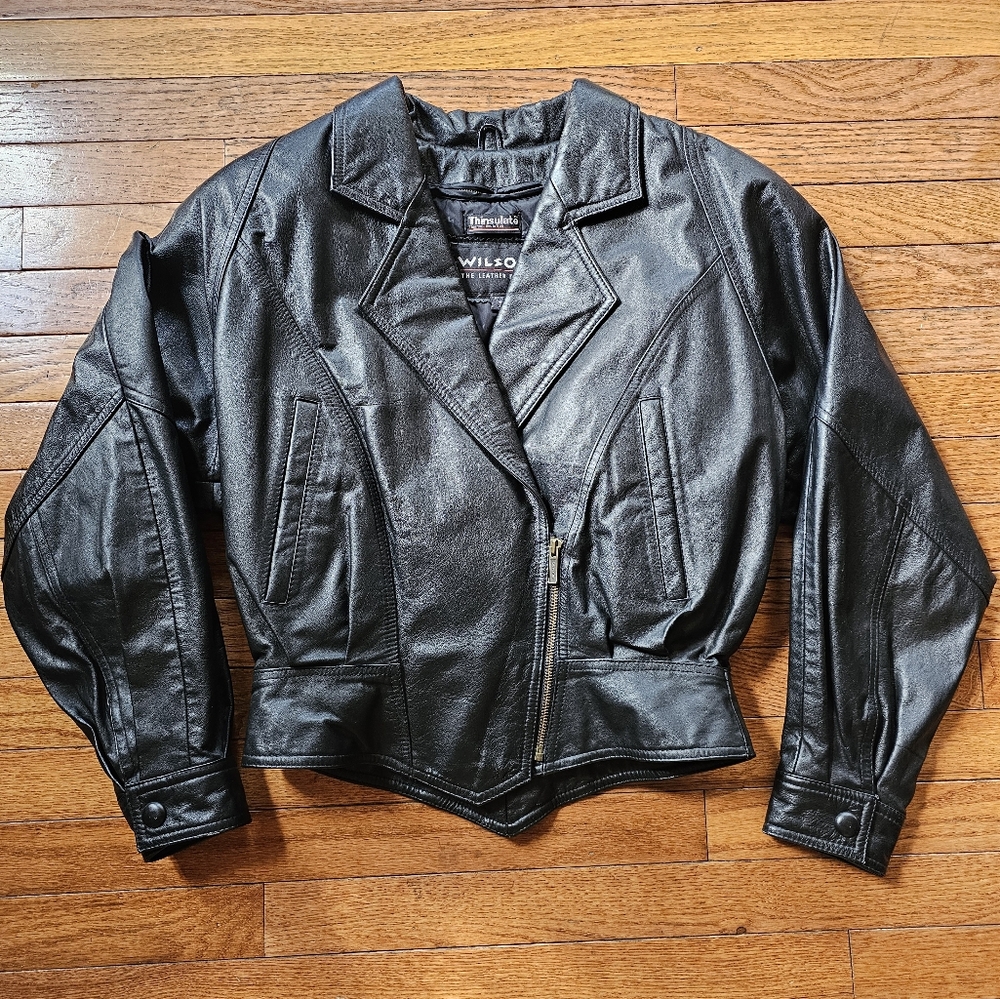 Vintage Women's Wilsons Leather Cropped Moto Jacket Black size small 80s